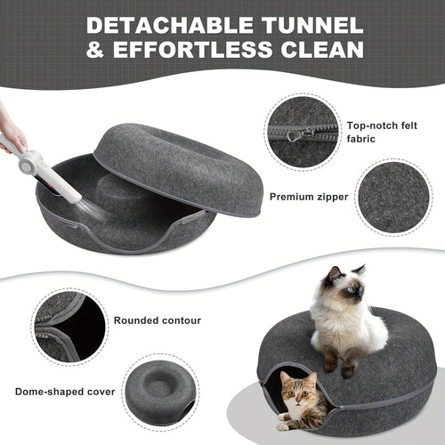 Cachette tunnel Donut pour chat - Lit-tunnel avec balle à clochette SUN N.